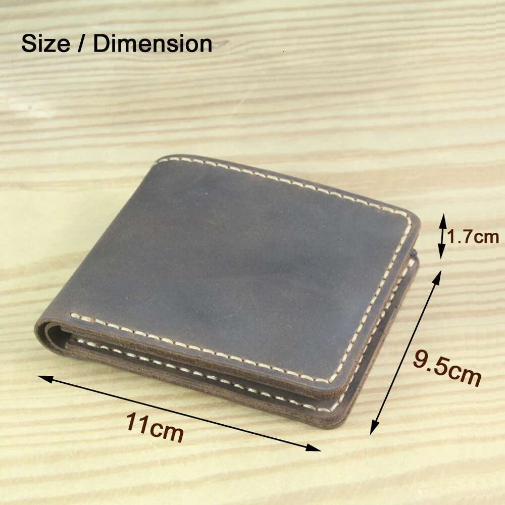 Handmade Genuine Men Wallet Bifold Purse Male Wallets Short Clip Vintage Leather Money Bag with zip pocket