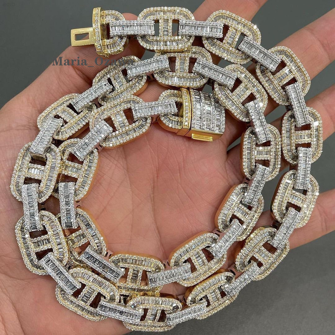 Hip Hop Rapper Cuban Chain 22mm Two Tone Baguette Moissanites Ice Out Men Cuban Chain Link Necklace