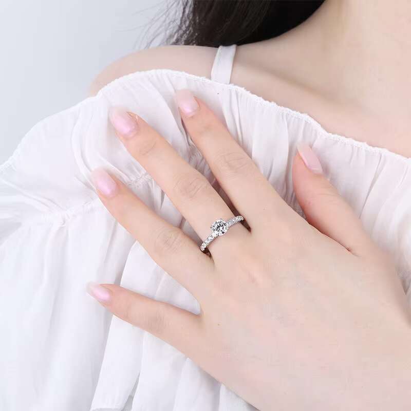9 Factory Direct Sales 1Carat Moissanite S925 Sterling Silver Four-claw Colorful Moissanite Wedding Ring for Women