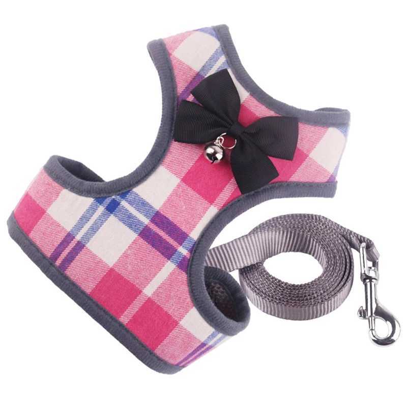 Plain weave dog harness and belt set pet cat vest harness with bow net pad suitable for small puppies Chihuahua dogs York dogs 10A X250326
