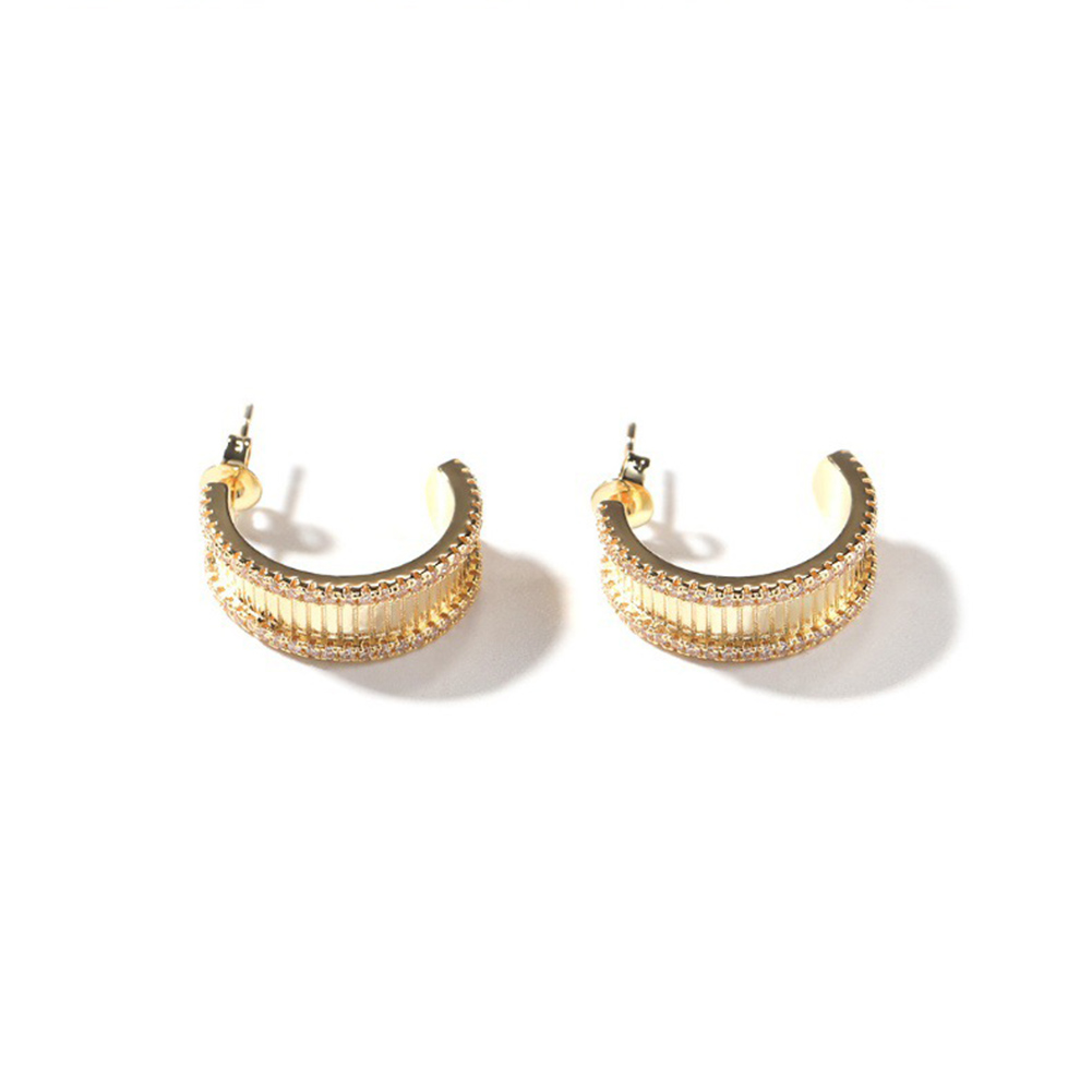 Hip Hop Simple Stud Earrings Bling T Cubic Zircon Men Vintage Geometric Rap Jewelry