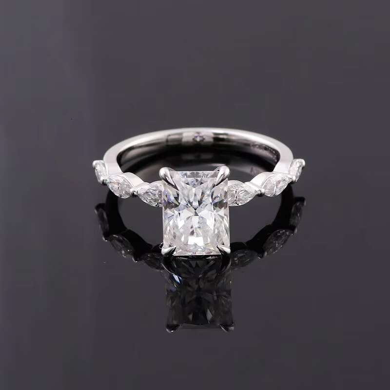 Simple Style Radiant Cut Moissanite Rings High Quality 10k White Gold Ring Fine Jewelry Hot Sale Loose Gemstone Ring
