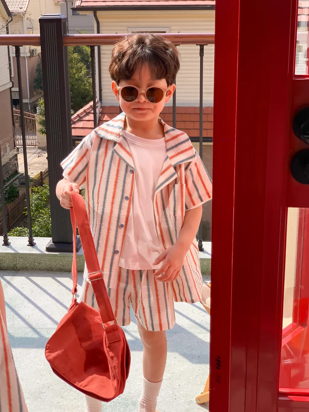5341C Brother and Sister Clothes Summer Striped Sleeveless Girls Vest Dress Or Boys Suit Short-sleeved ShirtShort 250326