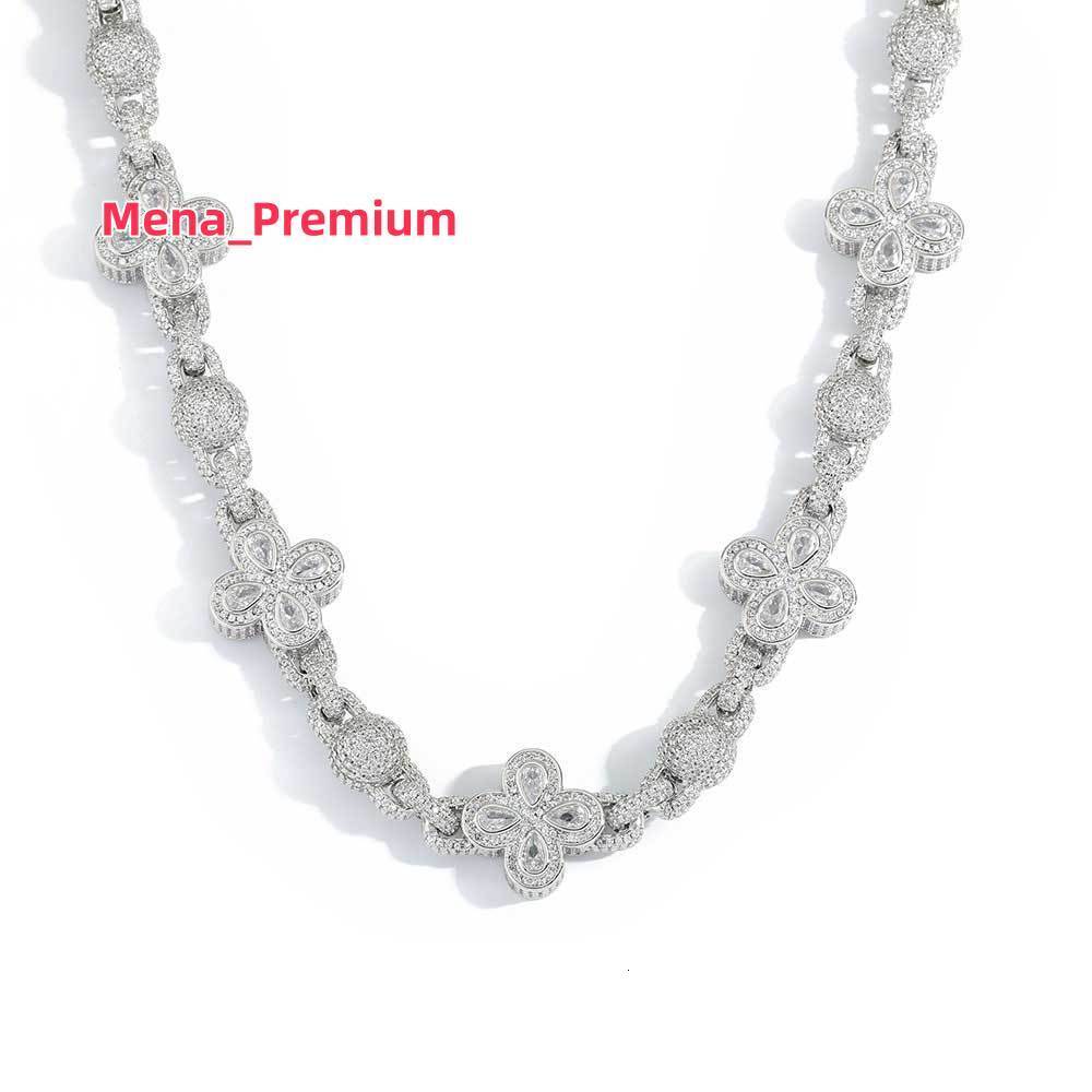 Fashion New Four Leaf Clover Round Ball Bead Necklace Hiphop Customize Moissanite necklace Bead Chain Cuban Link Chain Necklace for Women