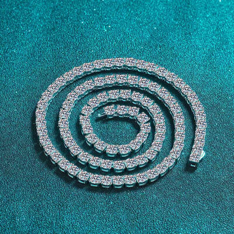 Iced Out Shiny S925 Sterling Silver Hip Hop VVS Tennis Moissanite Link Chain Fine Jewelry Necklace for Women Men