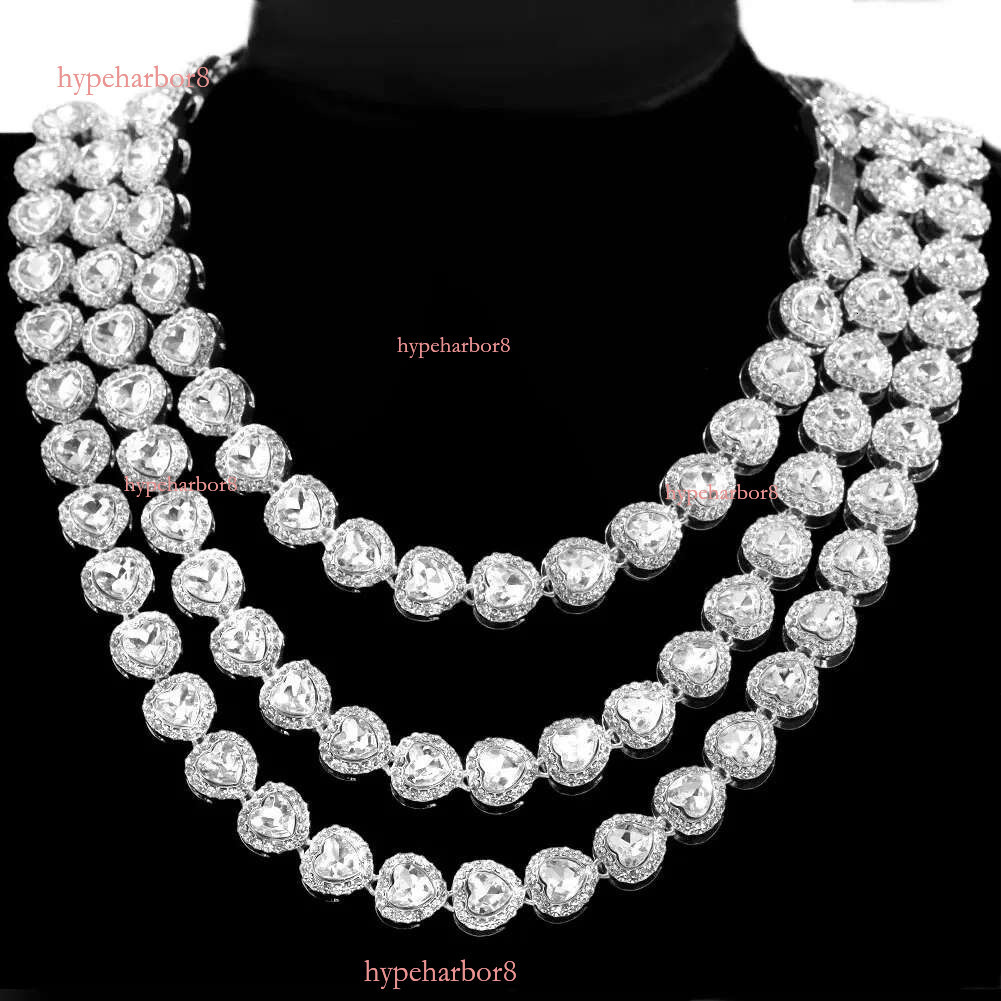 Iced Out Hip Hop Heart Cuban k Chain Womens Micro Water Dia Paving Necklace Set Fashion Jewelry High Quality 240927