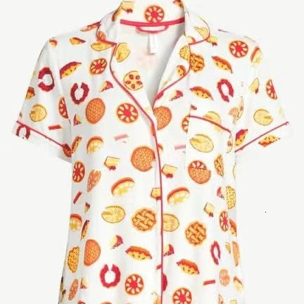 2025 Spring and summer short sleeved casual printed cardigan women's thin home clothing