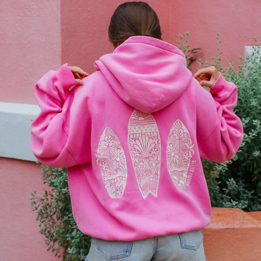 Fashionable and casual surfboard embroidered with plush thick women's hoodie
