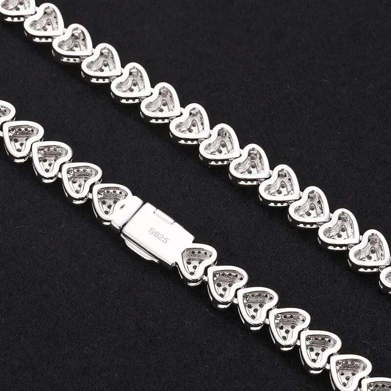 TUHE Unisex Heart 925 Chains Necklaces Moissanite Cuban Chain For Men Hip Hop Jewelry