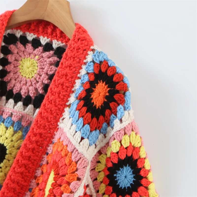 Autumn New Hollow Hook Wer Geometric Short Knit Cardigan Women Bohemian Style Thick E Sweater Buttonless