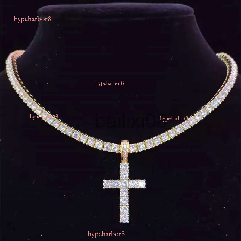 Necklaces Men Women Hip Hop Cross Pendant Neckle with 4mm Zircon Tennis Chain Iced out Bg Neckles HipHop Jewelry Fashion Gift J230620