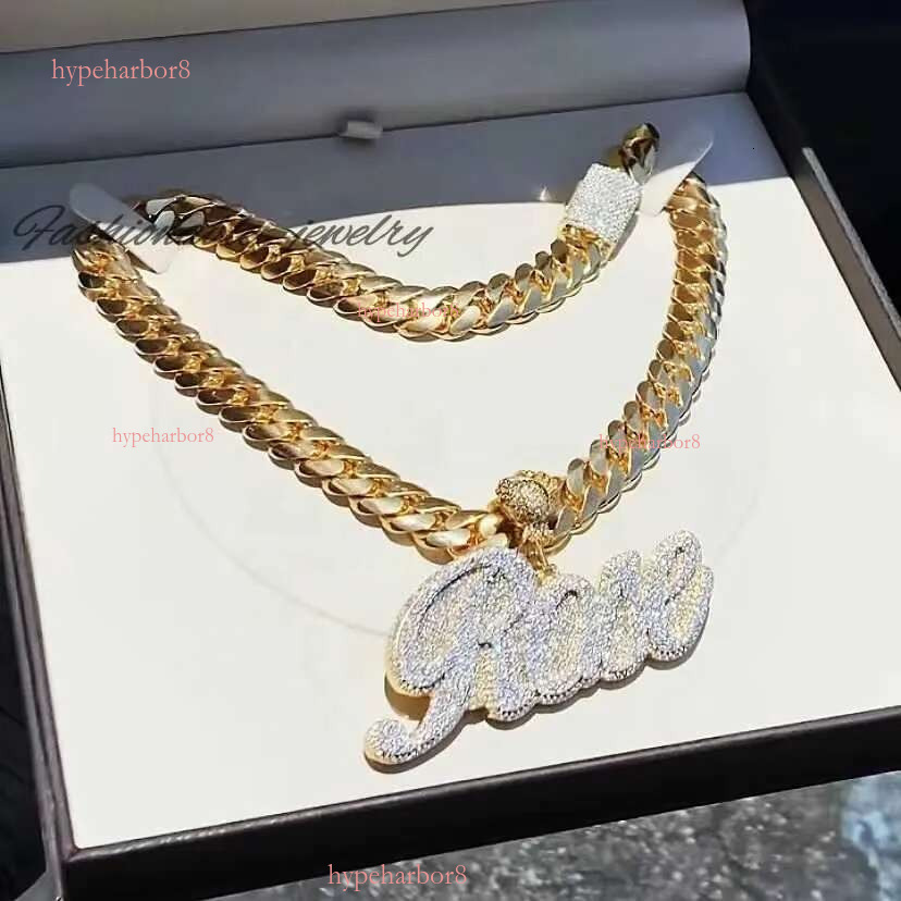 Vvs Moissanite Dia Sterg Sier Gold Iced Out Letter Necklace Cuban k Chain Hip Hop Custom Name Pendant