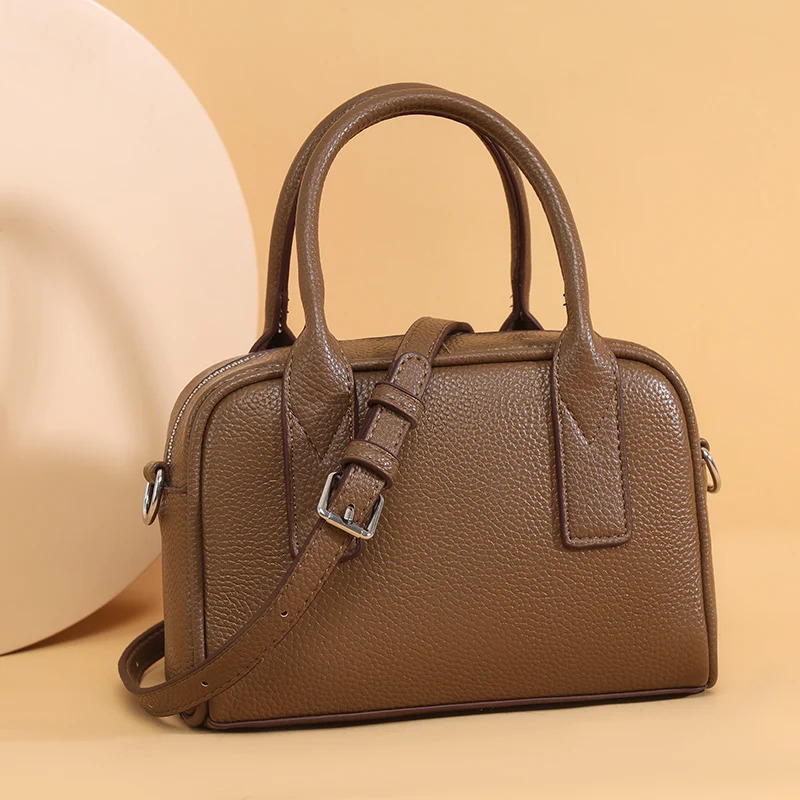 Leather Boston Pillow Bag for Women Soft Cowboy Premium Leisure Handheld Messenger 250320