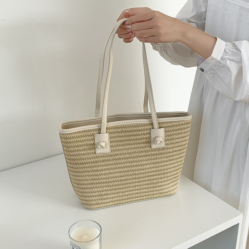 2025 Spring/summer New Color Contrasting Soft Grass Woven Large Capacity Travel Versatile Beach Simple Shoulder Bag Designer Bag for Women