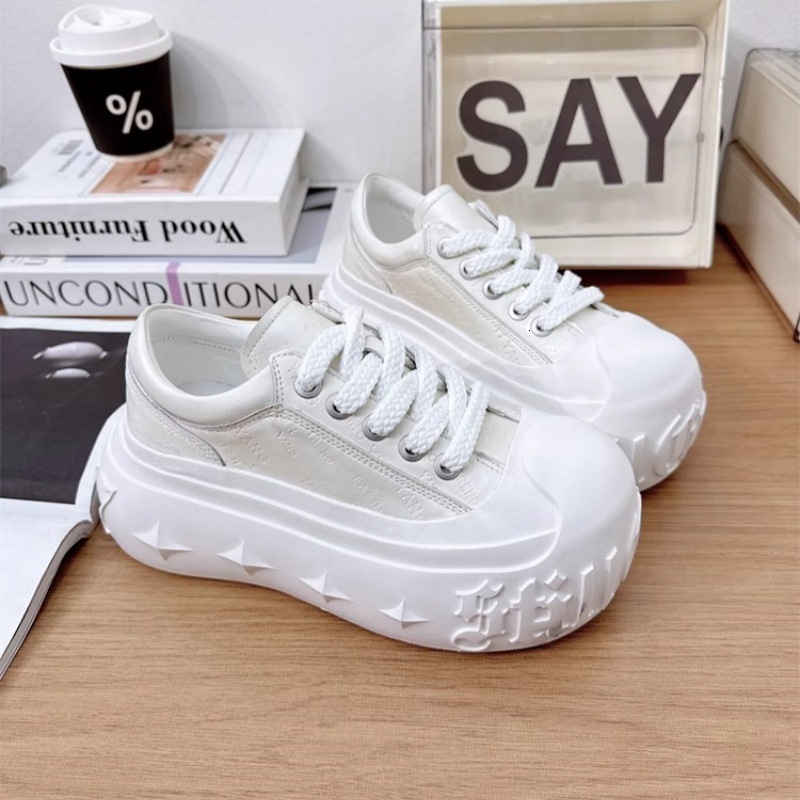 Designer Shoes New Soft Thick Sole White Women's Casual Board Multifunctional Fashion Letter Printed Small Height Increasing Bread Shoes White Sh