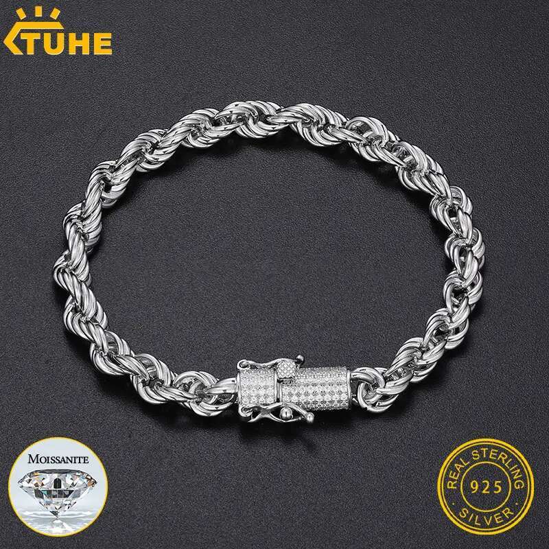 TUHE High Quality Rope Chain 6mm Necklace Moissanite Necklace 925 Silver For Men Hip Hop Jewelry Gift