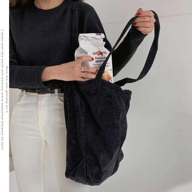 Korean Versatile Large Capacity Shopping Leisure Art Wash Corduroy Simple Women's Shoulder Bag