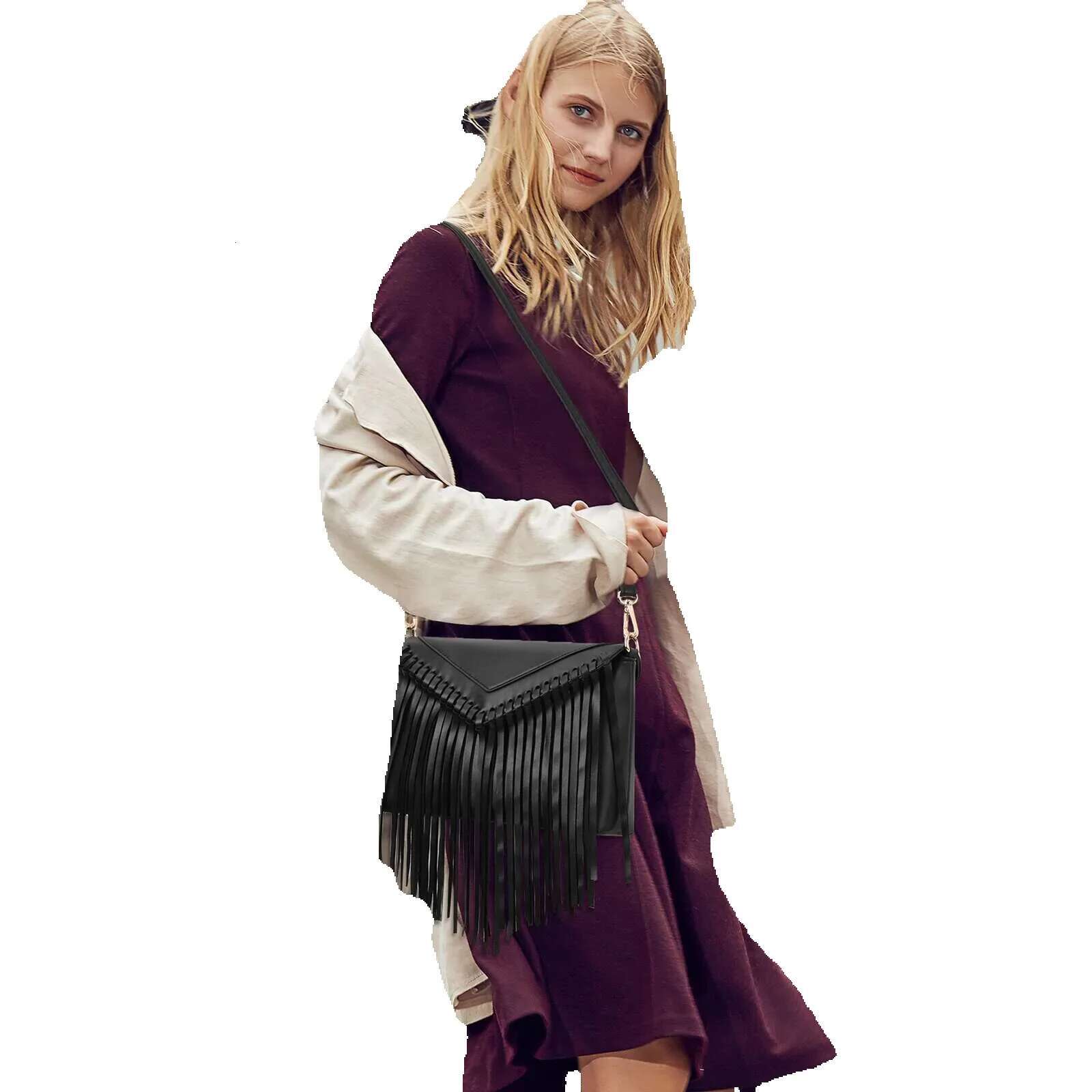 Tassel Crossbody Purse For Women PU Leather Western Hobo Fringe Handbag Shoulder Bag