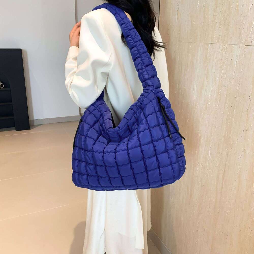 07 Folded Cloud Women's Fashionable One Shoulder Crossbody Double Side Pull Capacity Down Cotton Coat Tote Bag
