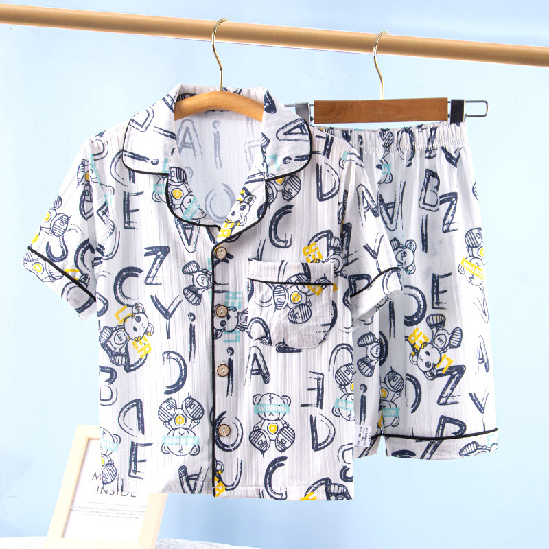 Pajama Set Ice Silk Summer Thin Boys' Home Cartoon Breathable Girls' Pajamas Children's Clothing
