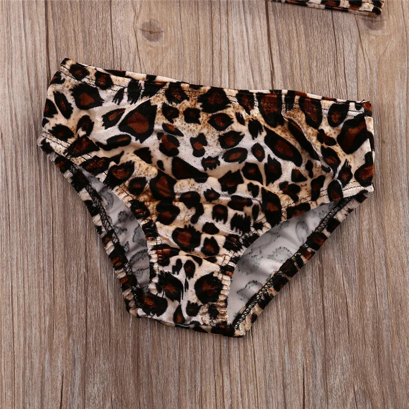 0-5years Infant Girls 3pcs Bikini Set With Leopard Printed One Shoulder Off Sleeveless Swimwear For Girl Summer Leopard Swimsuit 250326