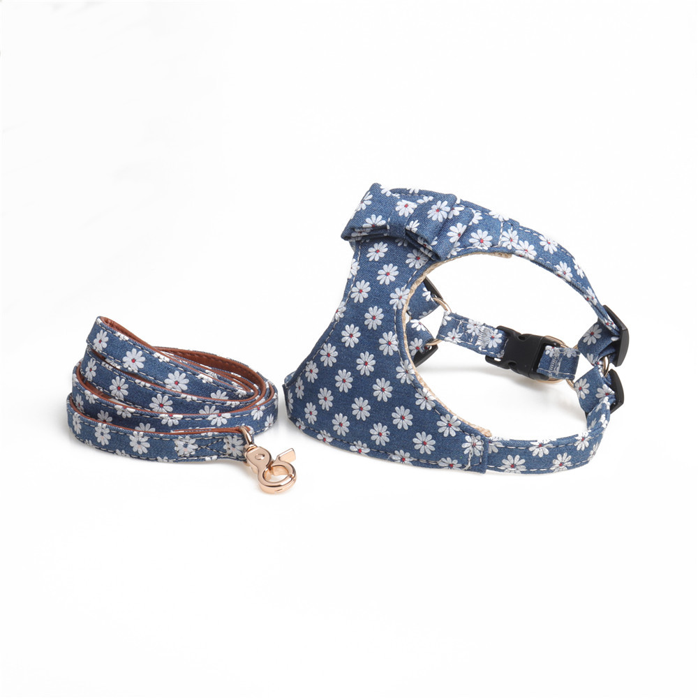 Dog Harness Leash Set with Bow, No Pull Adjustable Step-in Puppy Harness with Breathable Mesh Padded Vest for Small Medium Dogs, Multiple Patterns to 
