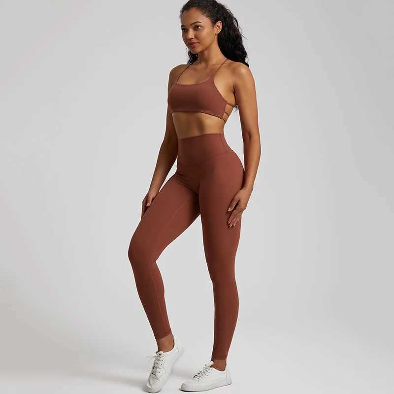 Soft two-piece gym set suitable for womens exercise fitness suit backless sports bra set new matching yoga pants set W250326