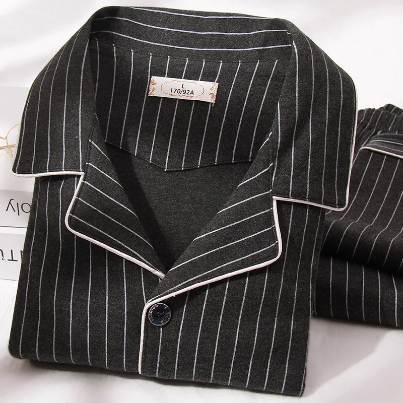 Winter pure cotton sleepwear set mens button down warm sleepwear Hombre pure cotton sleepwear PJ gray plain sleepwear plus size 250321