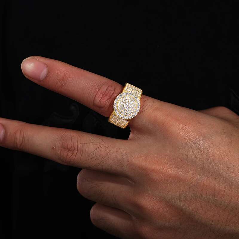 TUHE Unisex Round Iced Out VVS1 Moissanite Cross Rings S925 Silver For Men Hip Hop Jewelry