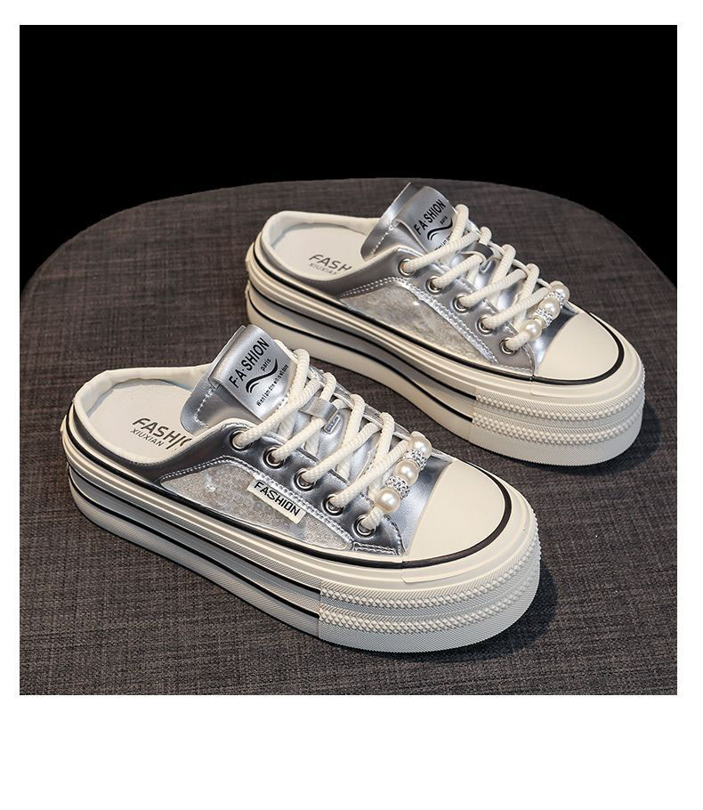 designer shoes new Women's summer outdoor fashion style white slip-on mules with toe caps no heels super trendy half-slip sandals