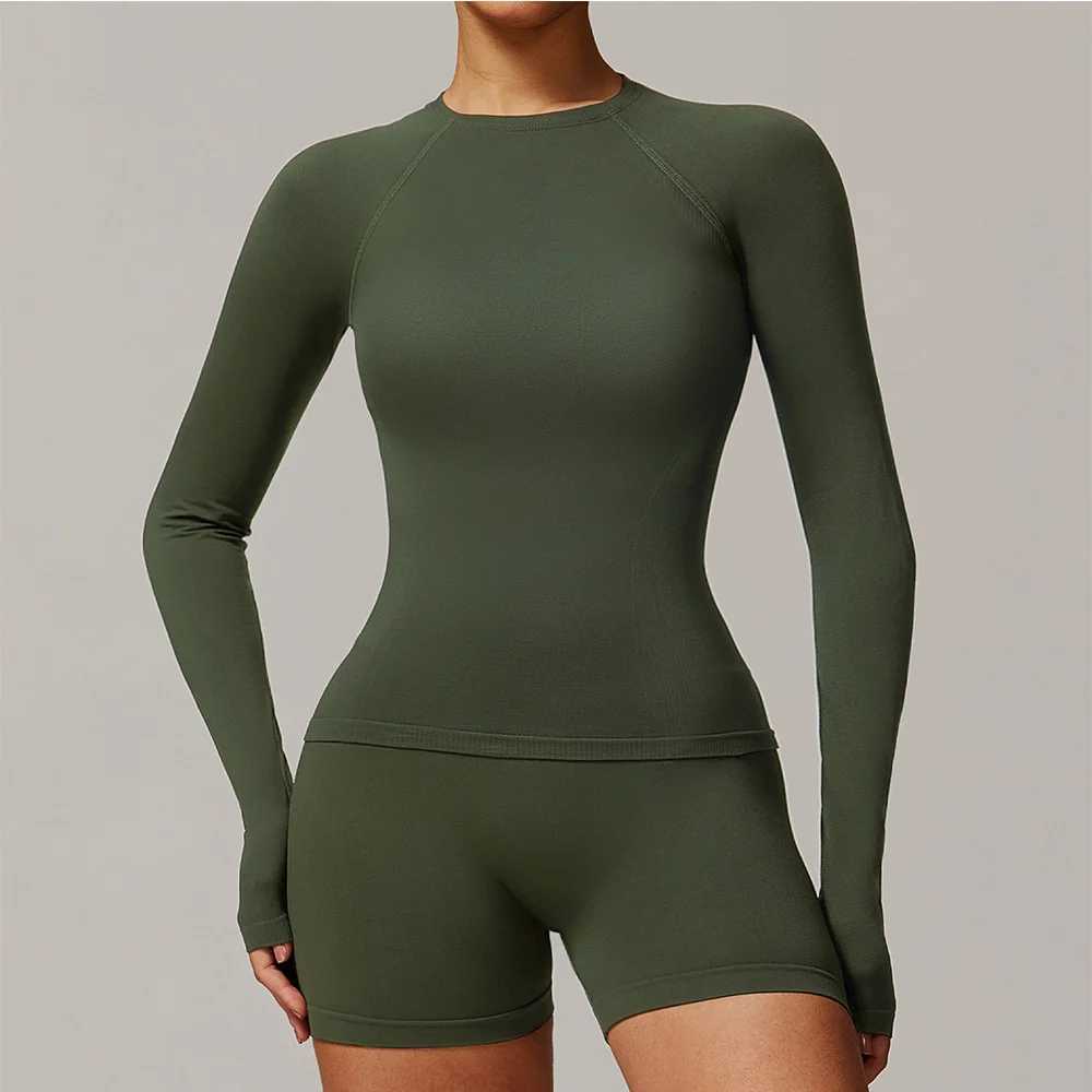 Seamless yoga womens long sleeved sexy fitness running gym clothing sportswear breathable high elasticity sports top W250326
