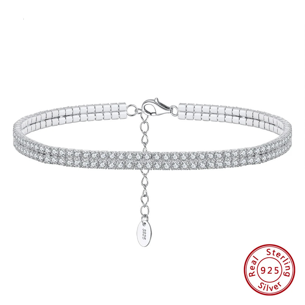 KISS MANDY 925 sterling silver 2-row transparent cubic zirconia mens tennis ankle bracelet ankle chain jewelry SA20 250322