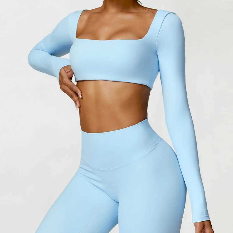 Heavy casual quick drying sportswear womens square neck gym top womens fitness sports top womens long sleeved yoga suit W250326