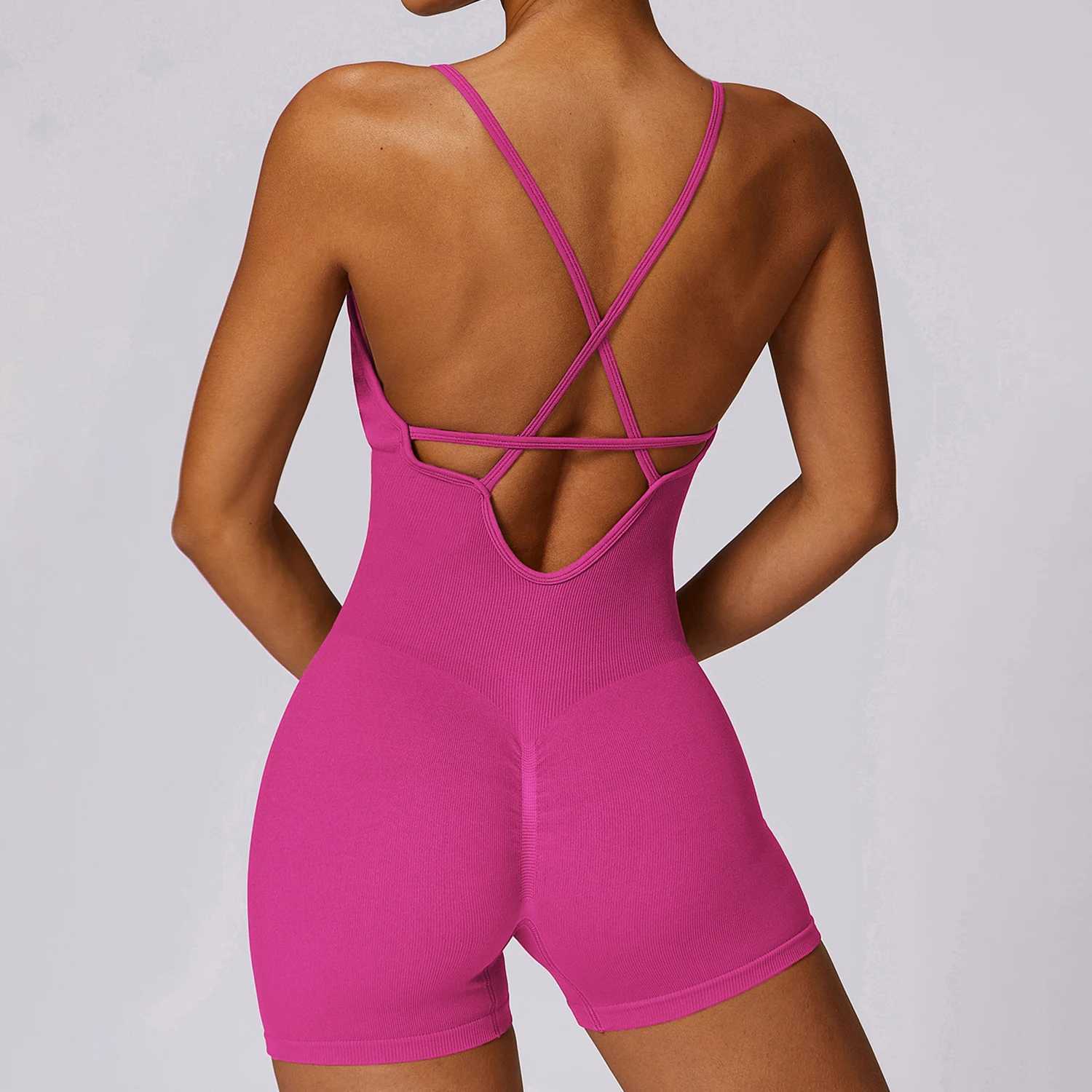 Yoga sports jumpsuit womens seamless back spaghetti shoulder strap fitness integrated gym quick drying exercise running fitness suit W250326
