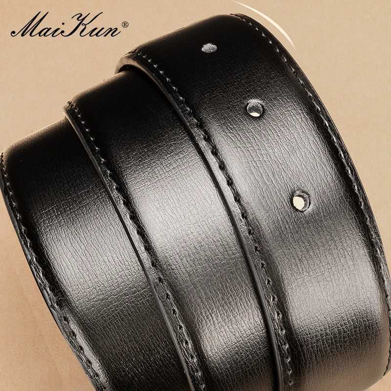 Maikun mens black leather strap suitable for Trousers classic black alloy pin buckle business two-layer leather strap W250326