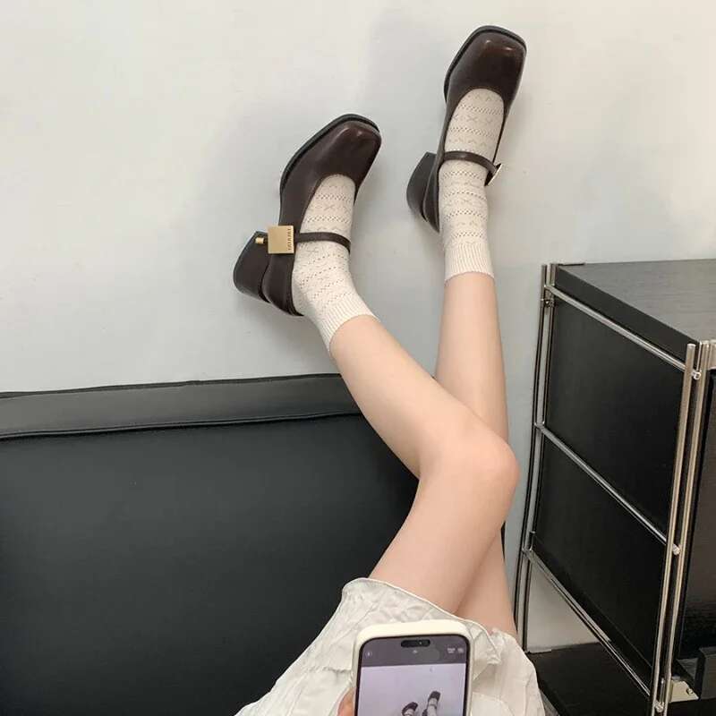 2025 Summer New Women's Shallow Button Women's Elegant Square High Heels Single Street Style Designer Fashion High Heels