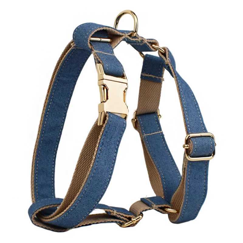 Dog collar harness personalized denim fabric name dog necklace free customized collar suitable for small and medium-sized dog collars lead tie X250326