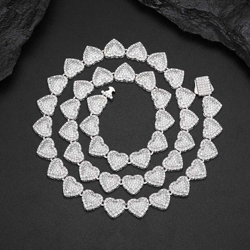 10mm Heart Bracelet vvs1 Moissanite T 925 Silver For Women Chain Link Bracelets Unisex Fine Jewelry