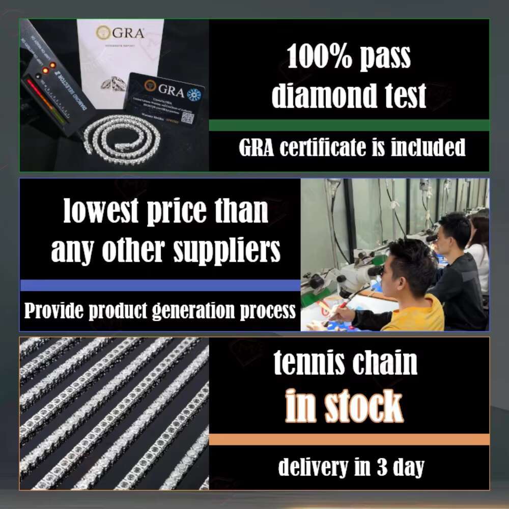 Hiphop Moissanite Tennis Chain 2MM 4MM 6MM 8MM 925 Sterling Silver Iced Out VVS Moissanite Chain