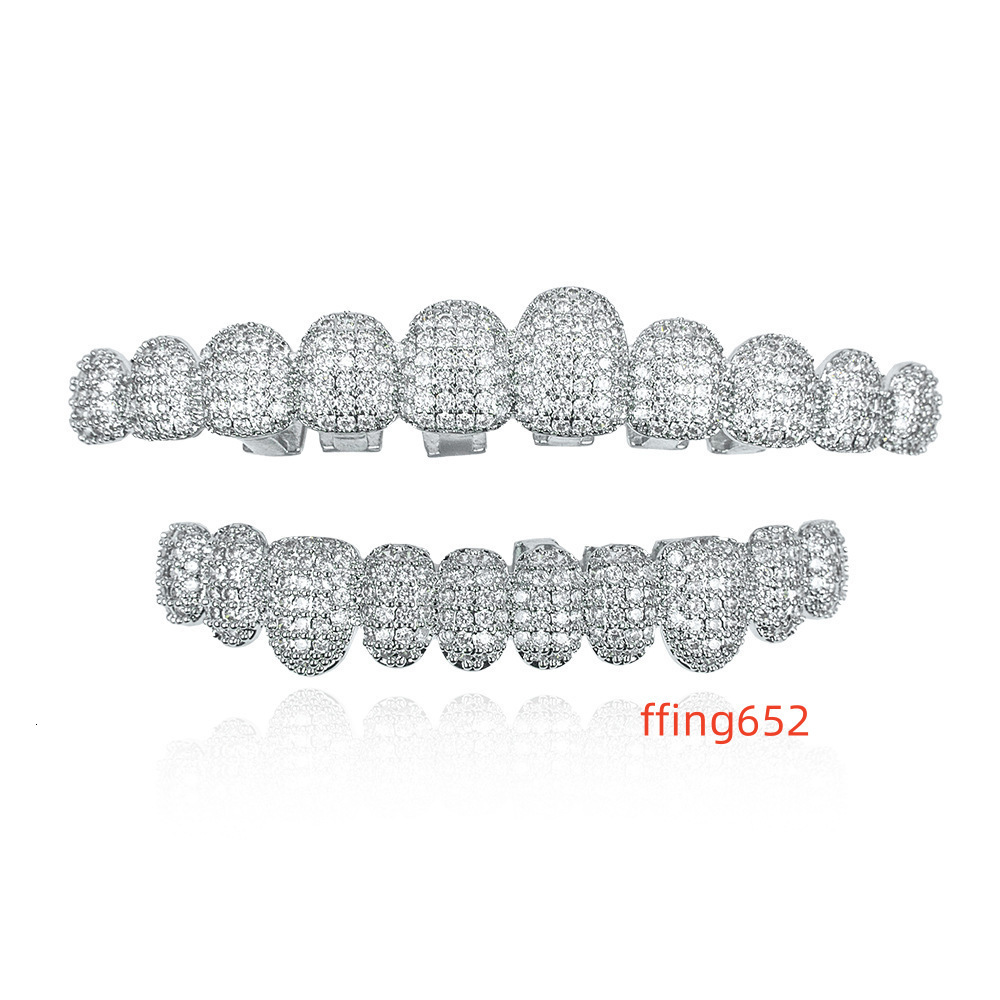Custom 14K Gold Electroplated Silver Teeth Exaggerated Hip Hop Style Moissanite Jewelry with Diamond Brace Grillz