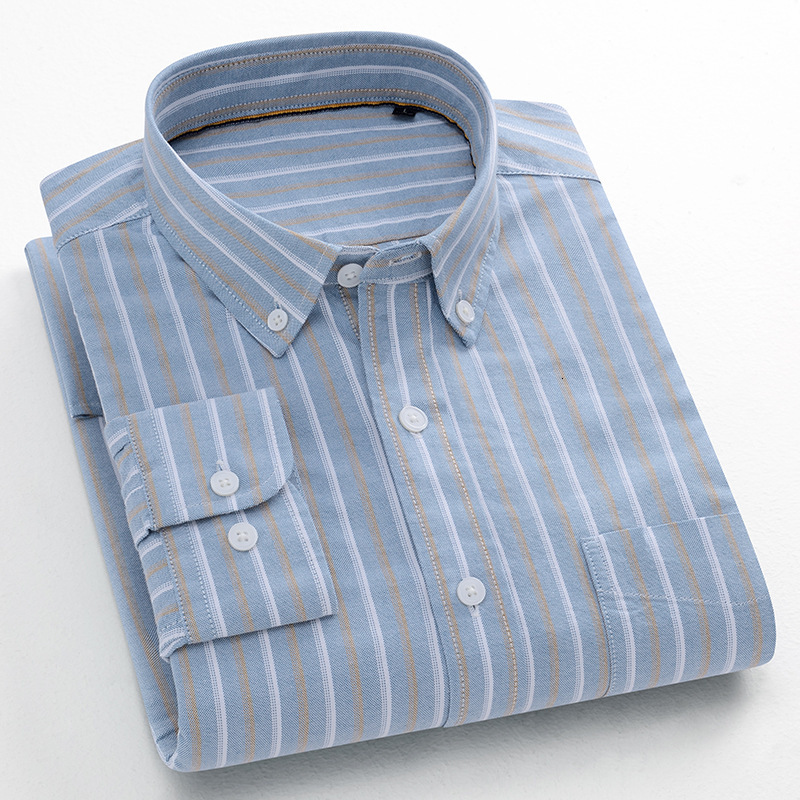 Spring Autumn New Cotton Long sleeved Men's with Cow's Premium Sensation and Tianjin Textile Stripe Versatile Color blocked Shirt for Men M0