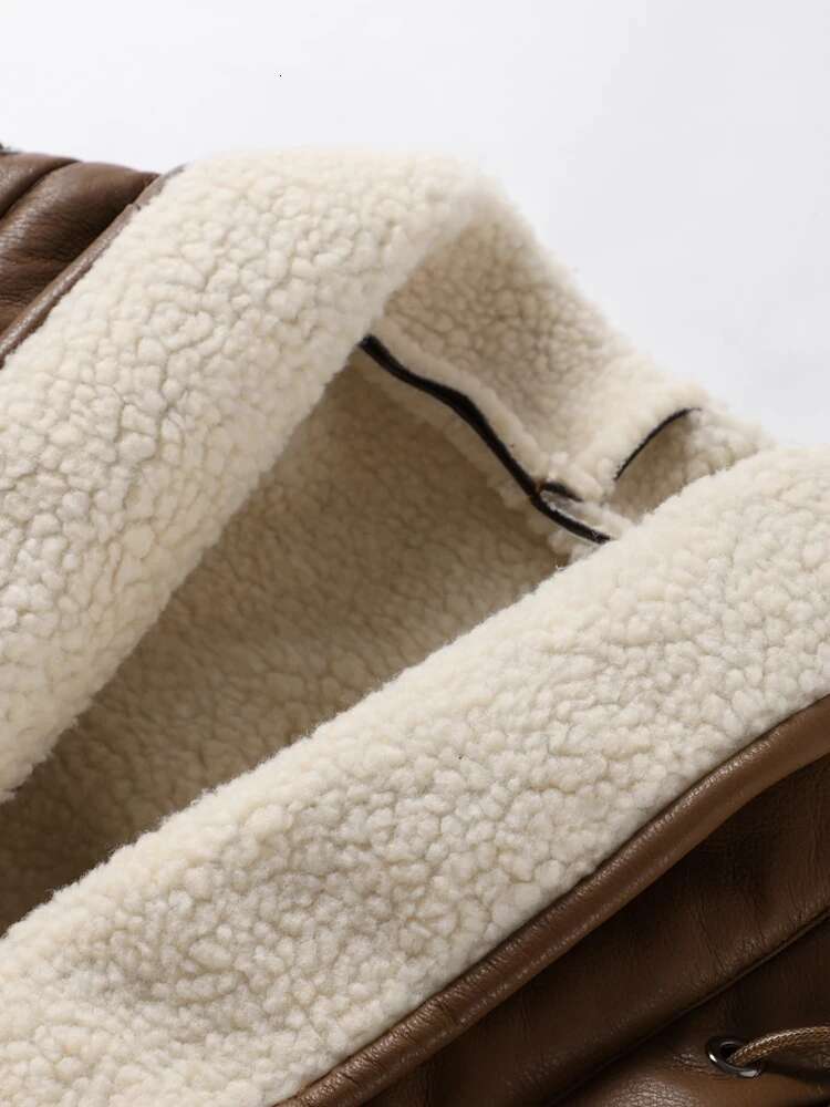 Faux Fur Women's Jacket Street Vintage V-Neck Long Sleeve Belt Female Coat 2024 Winter Thicken Patchwork Chic Hem Lady Outwears