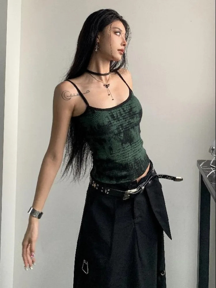 Summer Y2k Aesthetic Letter Print Tank Tops Women Streetwear Basic Slim Tanks Sleeveless Sexy Grunge Casual Cropped Top 250321