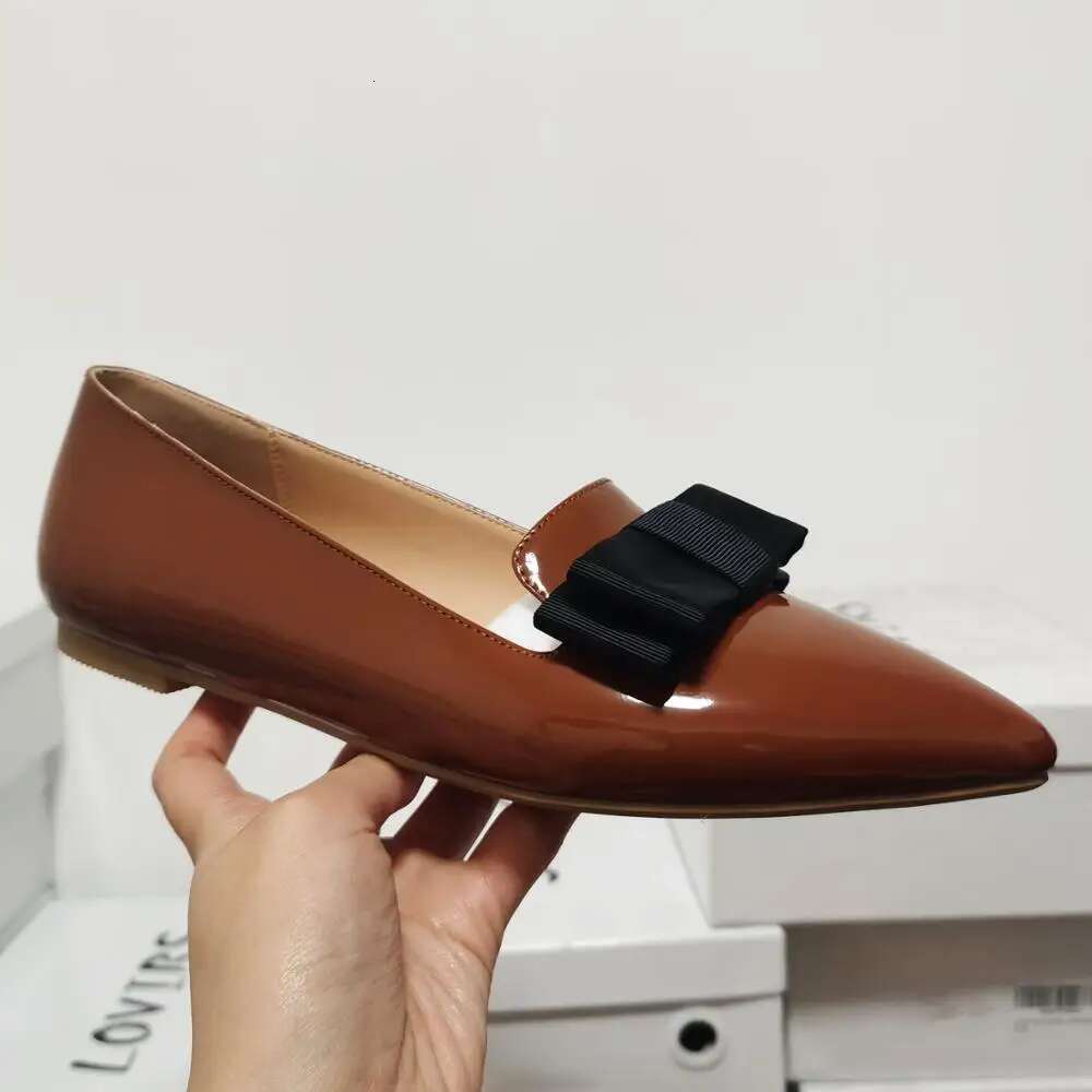 Lovirs Women Pointed Toe Bowknot Flats Patent Leather Casual Slip on Drees Flat Leisure Shoes Plus Size US5-15