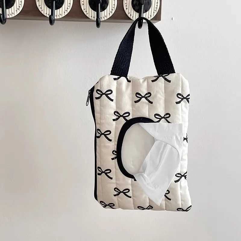 Cute Bow Flip Cover Tissue Box Kawaii Wet Wipes Case Car Home Hanging Bag Paper Holder Napkin Storage Container Paper OrganizerC250326