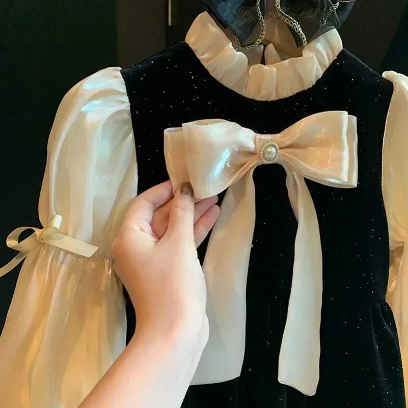 Long sleeved fashionable baby casual clothing girls princess velvet dress new childrens ceremony 1-10Ys Vestidos childrens clothing W250326