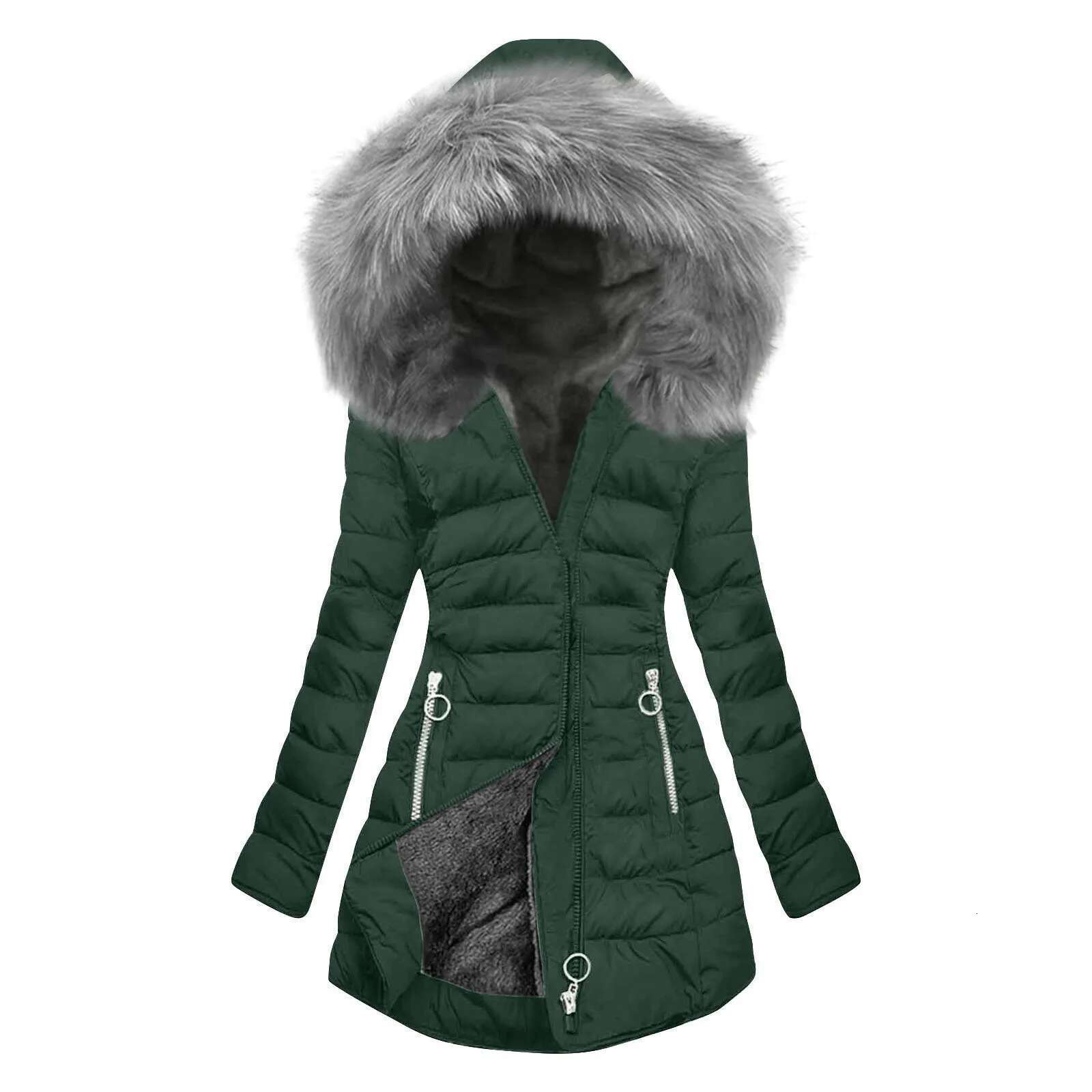 Womens Ed Long Coat Plus Size Mid Length Quilted Warm Outerwear With Hood Windproof Winter Jacket For Women