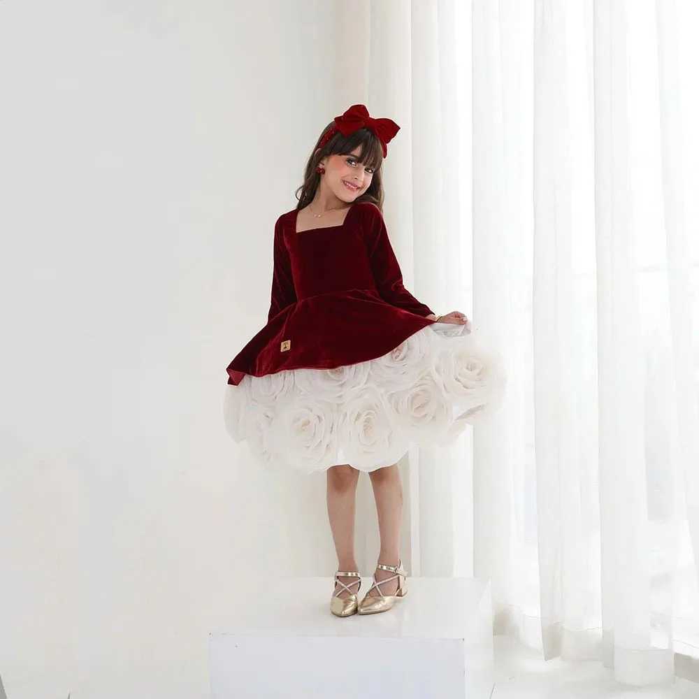 Bury Flower Girl Wedding Dress for Wedding Flowers Knee Length Girl Childrens Birthday Ball Dress First Communion Dress Customization W250326