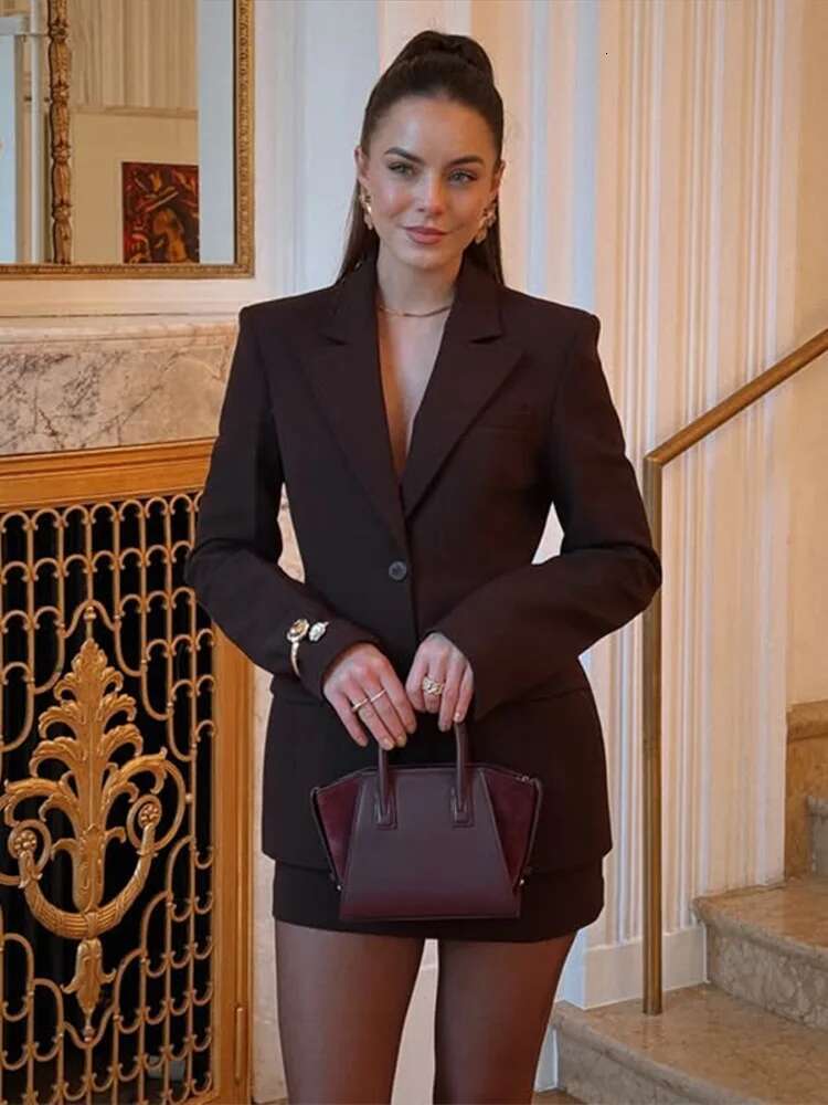 Women Office Blazer Suit Elegant Laple Slim Hip Packege Full Sleeve Coat A-e Skirt Set Female 2025 Spring Lady Outfits