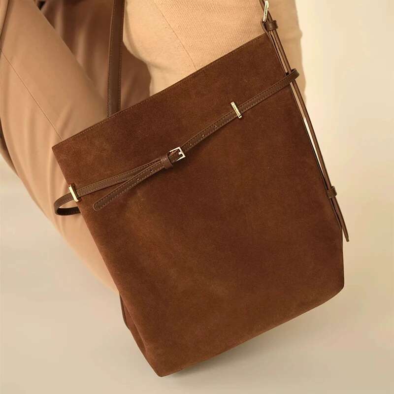 Fashion Design Retro Suede Tote For Women Ins Trendy Maillard PU Leather Bucket Hand Bag Ladies Vintage Shoulder Bags